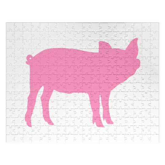 Pig Silhouette I Love pigs pink piggy piglet Jigsaw Puzzles
