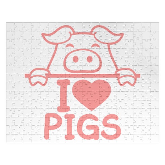 I Love Pigs pig heart piggy piglet comic funny Jigsaw Puzzles