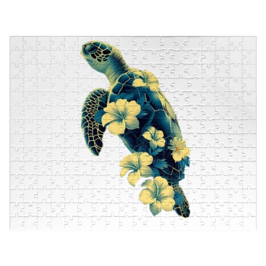 Nature Inspired Floral Sea Turtle with Tropical Fl Jigsaw Puzzles