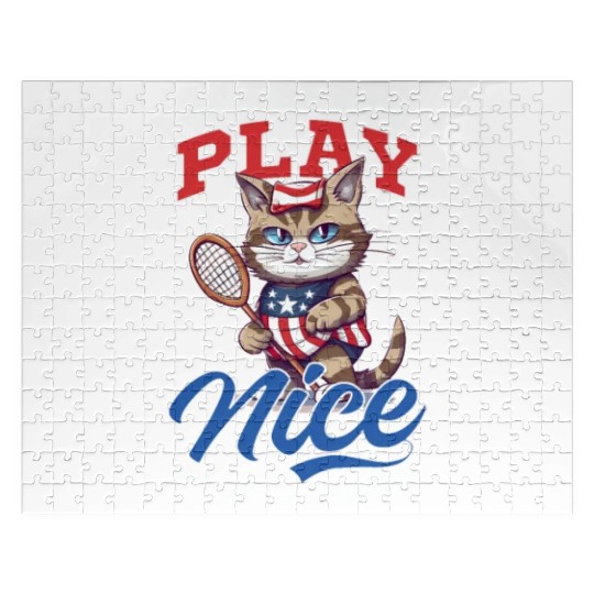 4th Of July Lacrosse Cat Play Lacrosse Jigsaw Puzzles