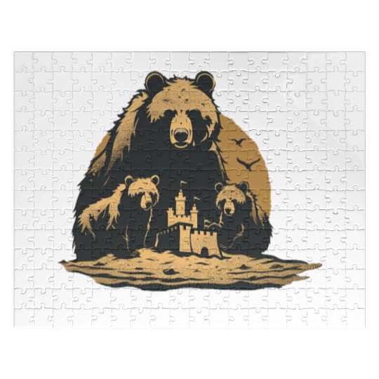 Momma Bear and Two Bear Cubs Building a Sand Castl Jigsaw Puzzles