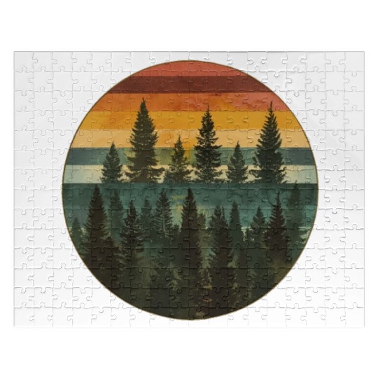 Sunset Forest Nature Outdoors Retro 80s Vibe 6 Jigsaw Puzzles