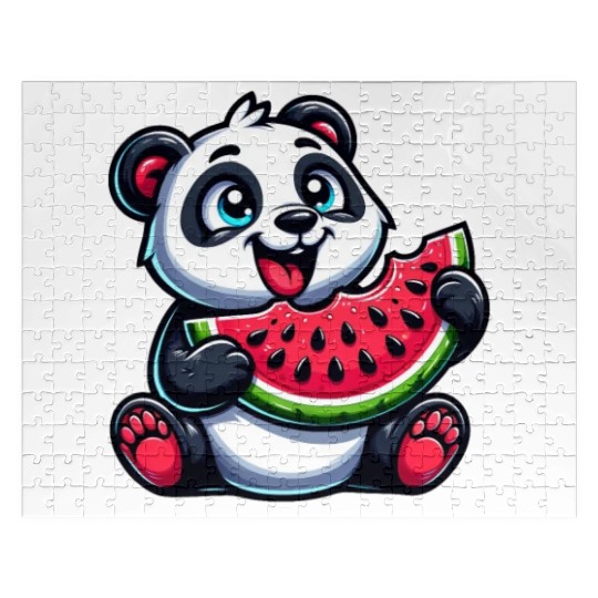 Panda with Watermelon Fruity Funny Jigsaw Puzzles