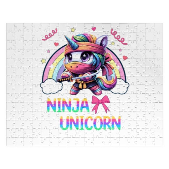 Ninja Unicorn Cute Rainbow Unicorn Fighter Jigsaw Puzzles