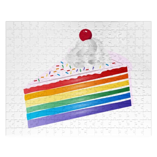 Piece of rainbow cake with cream and cherry Jigsaw Puzzles