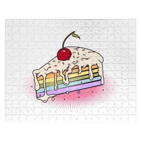 Piece of rainbow cake with cherry in comic style Jigsaw Puzzles
