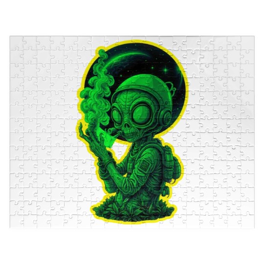 Alien smoking weed Jigsaw Puzzles