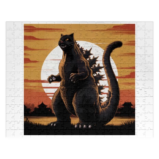 Catzilla Cat Japanese Art Funny Cat Gifts Jigsaw Puzzles