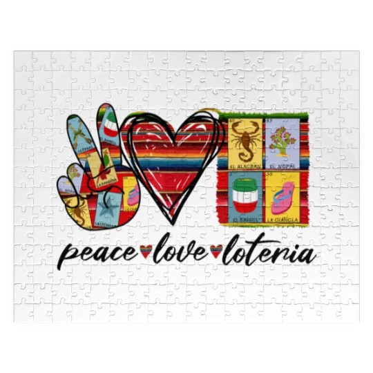 Peace Love Loteria Serape Mexican Bingo Card Jigsaw Puzzles