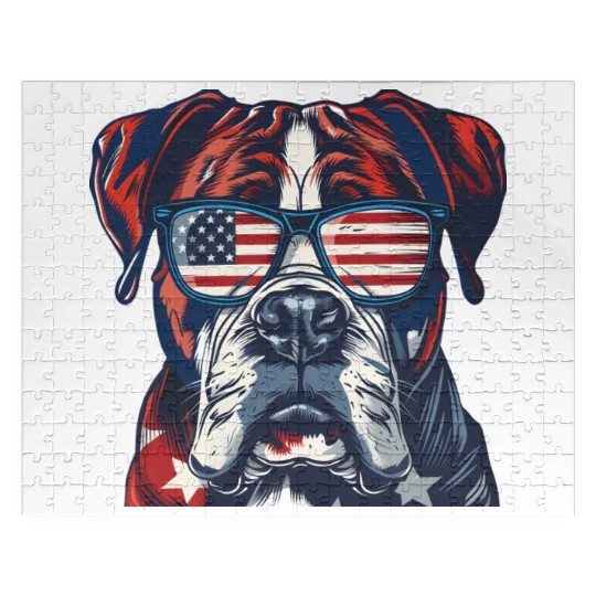 Boxer dog. American memorial day Jigsaw Puzzles
