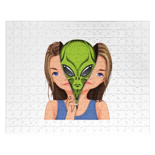 "Humans Aren't Real", Funny Comic Space Alien Jigsaw Puzzles