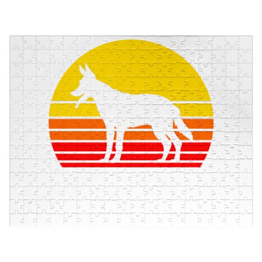 Retro Sunset Dog Silhouette Belgian Malinois Dog Jigsaw Puzzles