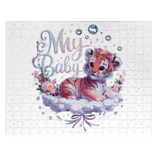 Adorable Baby Tiger Floral Cloud Dreamy Artwork Jigsaw Puzzles