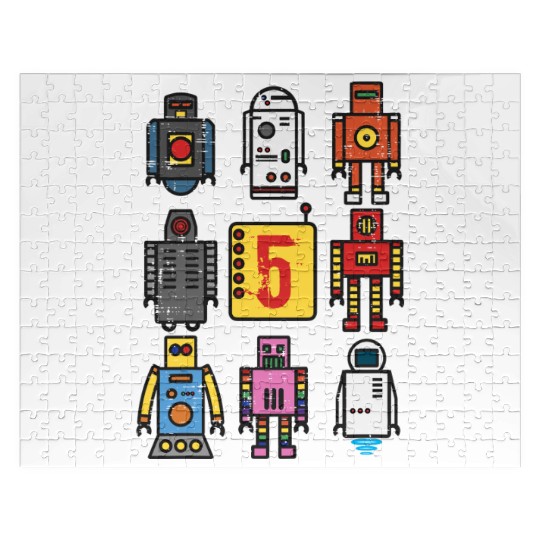 Robot 5th Birthday - Retro Robotics with number Jigsaw Puzzles