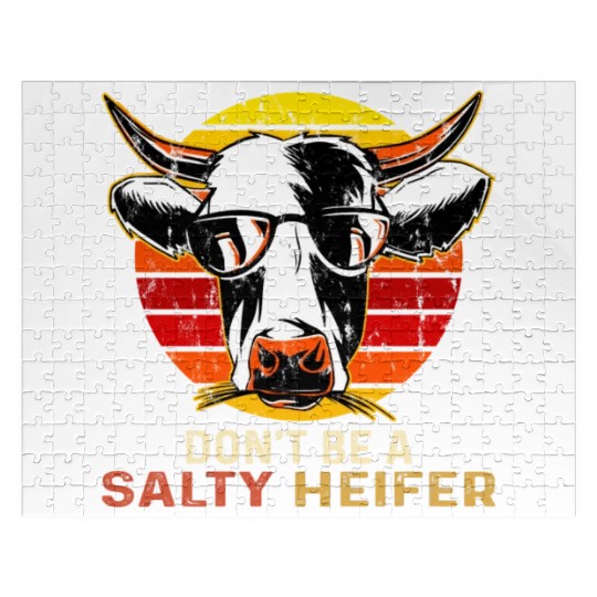 Don't Be Salty A Heifer Retro Sunset Funny Cow Jigsaw Puzzles