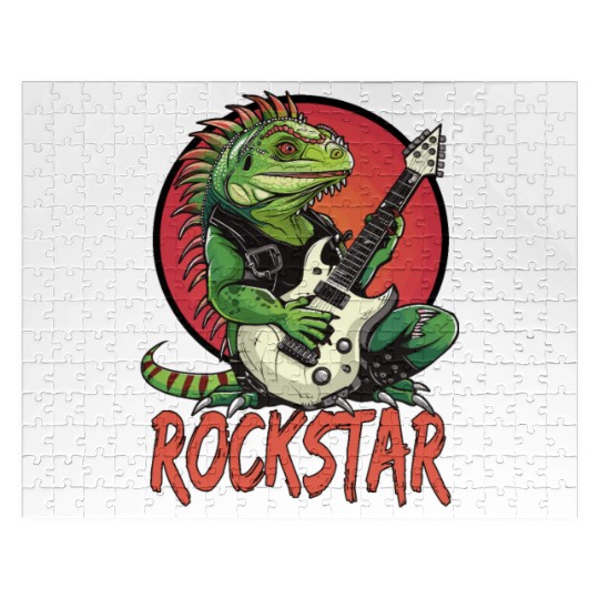 Rockstar Reptile Musician with Electric Guitar Jigsaw Puzzles