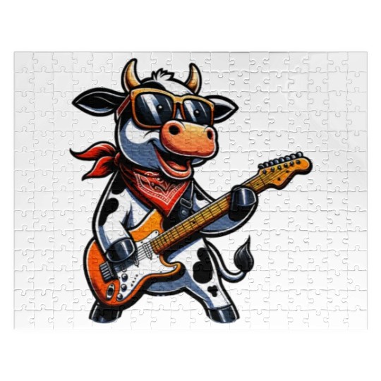 Cute Cow Playing Guitar Cows Musician Music Jigsaw Puzzles