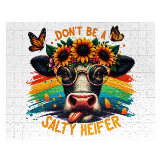 Don't Be A Salty Heifer Pun Cows Lover Vintage Jigsaw Puzzles
