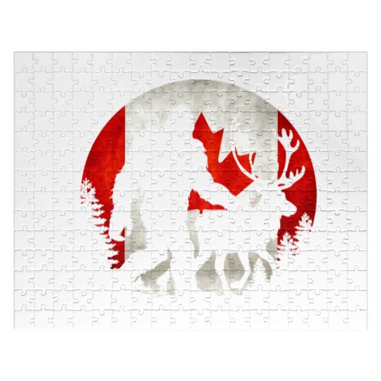 Canadian bigfoot & Reindeer Deer Retro Canada Day Jigsaw Puzzles