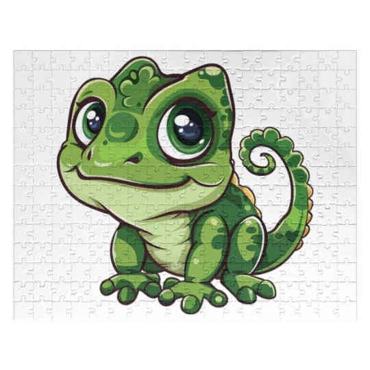 Adorable Wide-Eyed Green Chameleon Jigsaw Puzzles