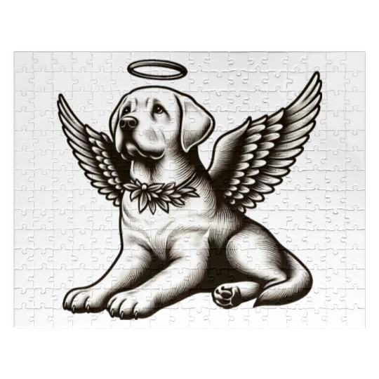Labrador angel wings black white halo Jigsaw Puzzles