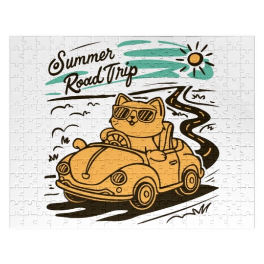 Summer Road Trip Vacation Cat lover Gift Jigsaw Puzzles