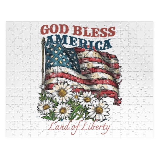 God Bless America 4th Of July US Flag Daisy Jigsaw Puzzles