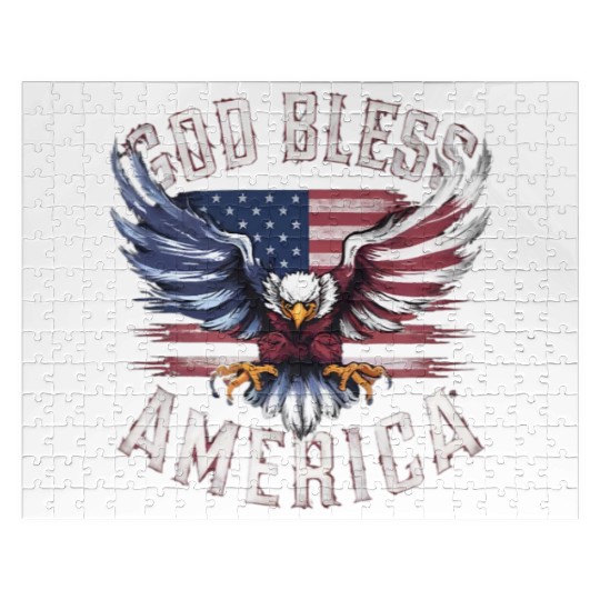 God Bless America Eagle Happy 4th Of July US Flag Jigsaw Puzzles