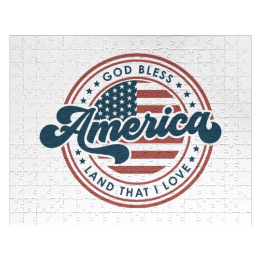 4th of July Retro US Flag God Bless America Funny Jigsaw Puzzles