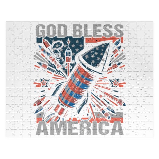 God Bless America Retro US Flag Funny Fireworks Jigsaw Puzzles