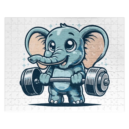 cute cartoon elephant doing strength training Jigsaw Puzzles