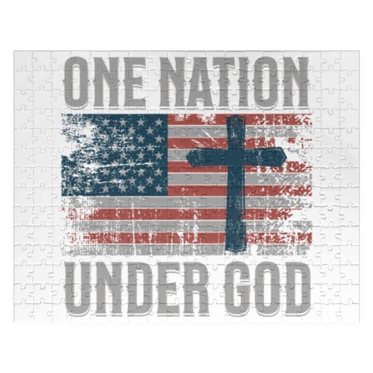 One Nation Under God Retro US Flag Christian Cross Jigsaw Puzzles