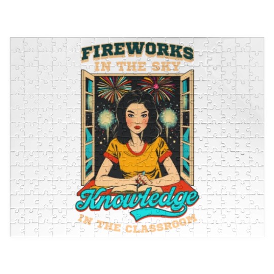 Patriotic Teacher Fireworks Sky Knowledge Classroo Jigsaw Puzzles