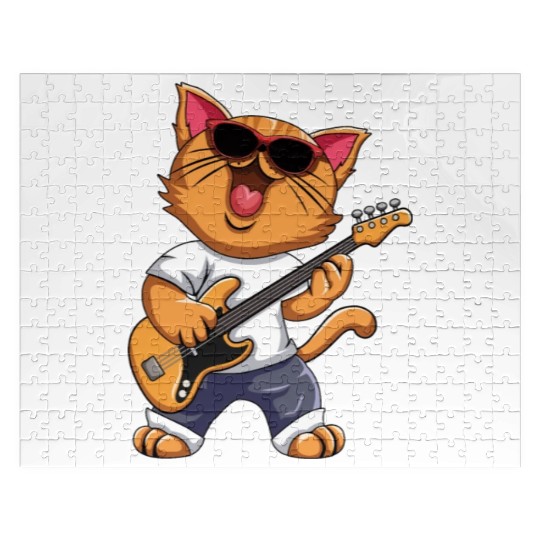 Funny Musician Cat Electric Guitar Instruments Jigsaw Puzzles