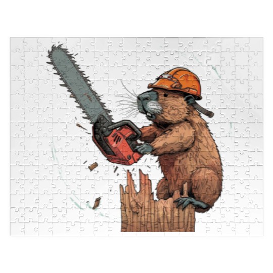 Beaver Lumberjack Chainsaw Jigsaw Puzzles