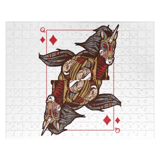 Unicorn steampunk card game Queen of Diamonds Poke Jigsaw Puzzles