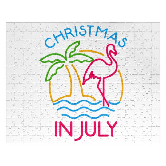 Christmas In July Pink Flamingo Jigsaw Puzzles