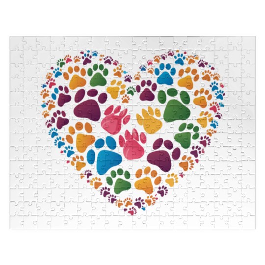 Colorful Cat Paw Prints Forming a Heart Shape Jigsaw Puzzles