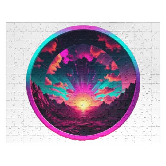 Synthwave Colorful Cosmos Design inside Circle Jigsaw Puzzles