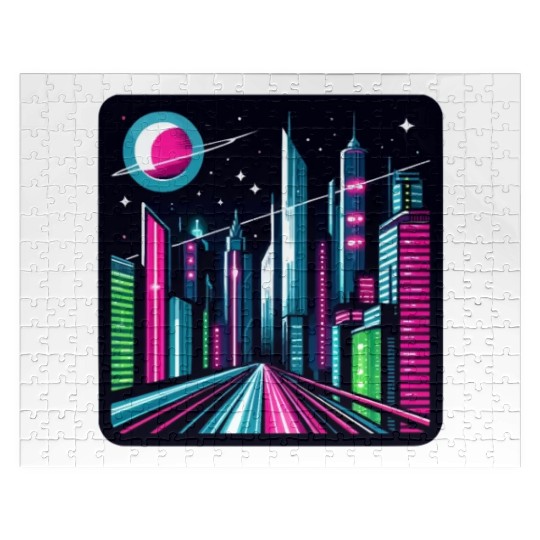 Futuristic cityscape Retro Synthwave Cyberpunk Jigsaw Puzzles