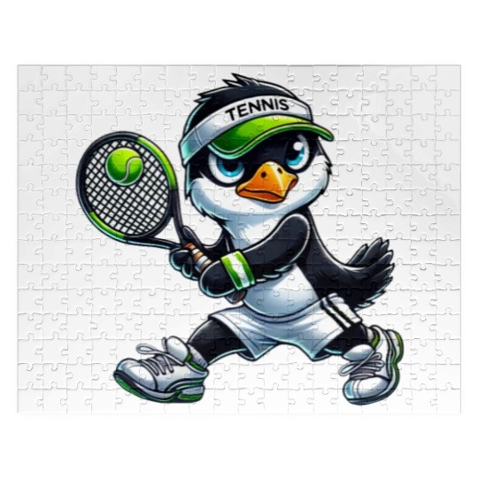 Cute Penguin Tennis Player Cartoon Jigsaw Puzzles