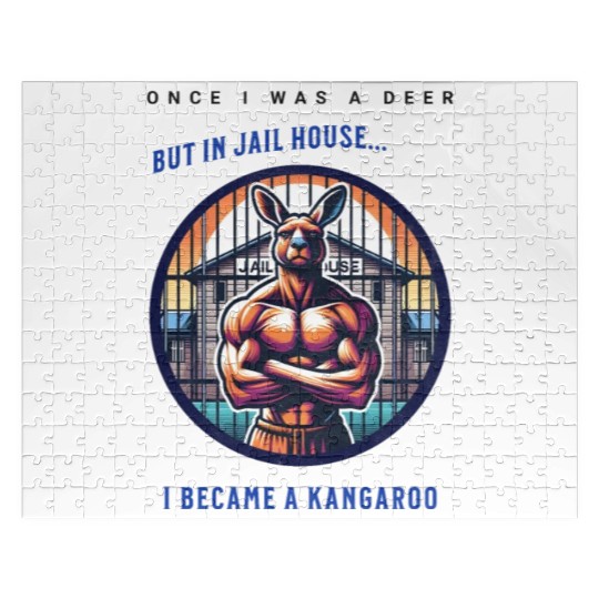 Kangaroo breaks out of jail funny vector graphic Jigsaw Puzzles