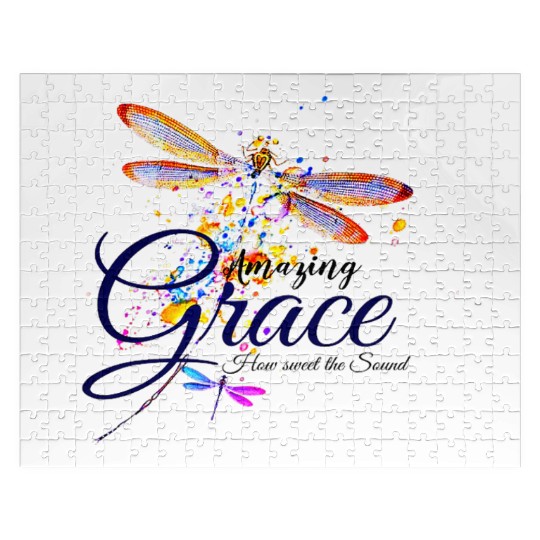 Amazing Grace Dragonfly splatter Jigsaw Puzzles