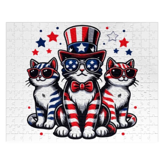 Patriotic Cat Fourth Of July Kitten Cat Lover Jigsaw Puzzles