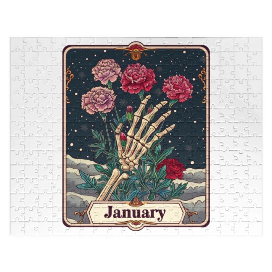 January Gothic Tarot Card - Carnation Flower & Ske Jigsaw Puzzles