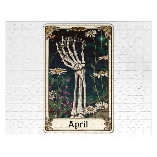 April Gothic Tarot Card - Daisy Flower & Skeleton' Jigsaw Puzzles