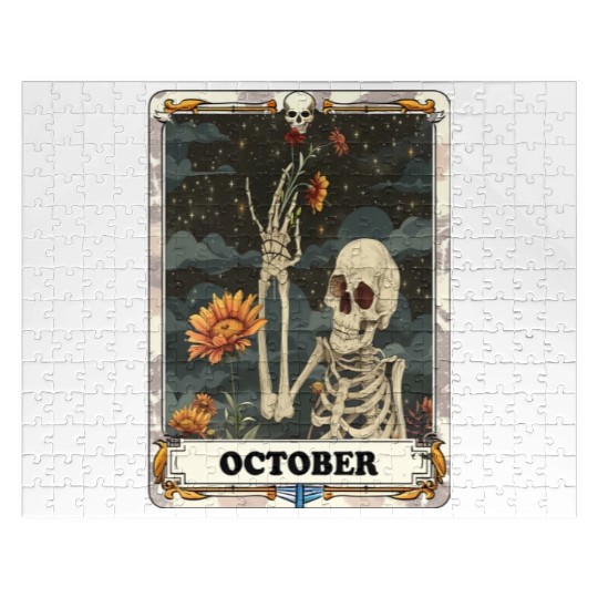 October Gothic Tarot Card - Marigold Flower & Skel Jigsaw Puzzles