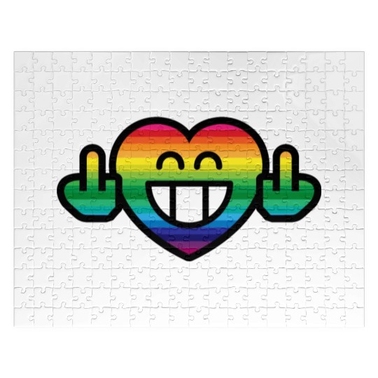 Emoticon Grin Rainbow Heart with Stinkfingers Jigsaw Puzzles