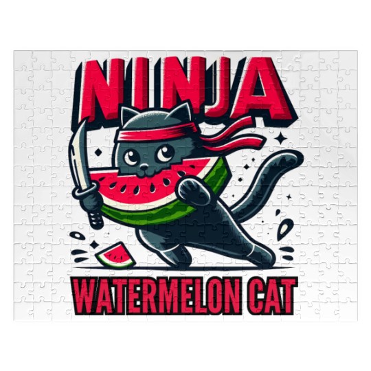 Ninja Cat Watermelon Swordplay Jigsaw Puzzles
