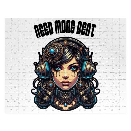 Need More Beat Steampunk Woman Headphones Gothic Jigsaw Puzzles